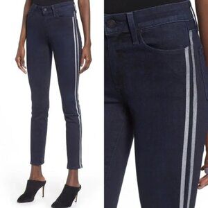 PAIGE Hoxton High Waist Ankle Peg Skinny Jeans Blue Silver Metallic, Size 26